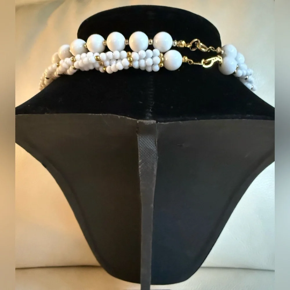 2 piece: White Beaded Vintage Necklace gold spacer beads & multistrand seed bead - Picture 5 of 9
